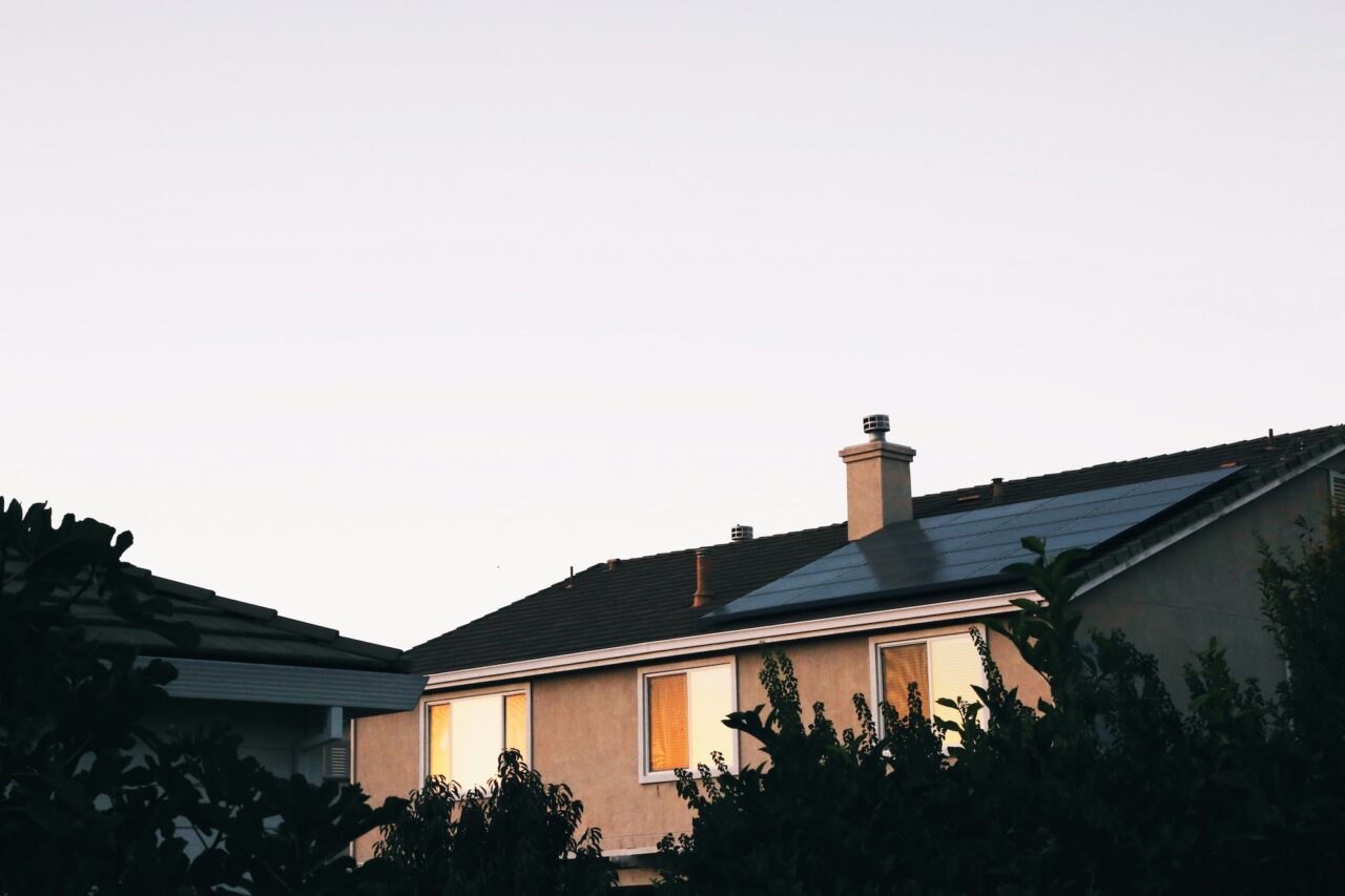 Solar panel on roof of a house